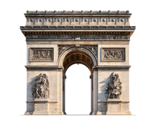 Arc de Triomphe: a majestic and iconic monument standing tall with detailed architectural design, showcasing its historical grandeur and timeless appeal.