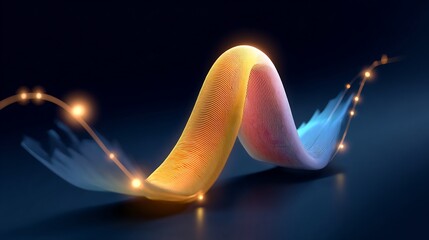 Dynamic abstract glowing wave with connected data points, illustrating complex information flow and technological concepts in a futuristic setting, rendered with cinematic lighting.
