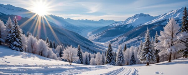Fototapeta premium Skiing adventures in a snowy landscape winter season fun christmas cheer in cold weather majestic views