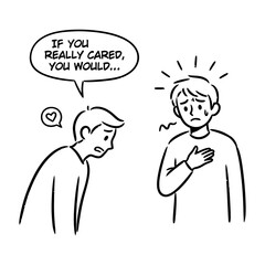 Simple Line Art Illustration of Emotional Manipulation and Relationship Distress