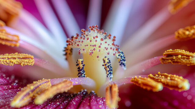 Macro Close-Up of Flower Stamen with Pollen - Powered by Adobe