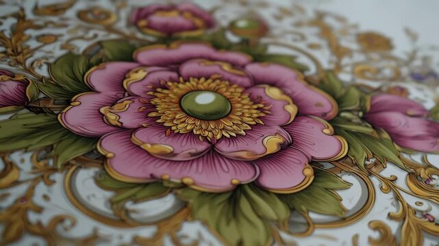Closeup on detailed booklet assembly for a limited edition album showcasing vibrant artwork textured paper and careful folding by a skilled artisan.