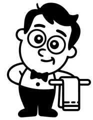 Vector Illustration of a a portrait of a waiter with lines drawing for logo,icon, black and white	