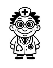 Vector Illustration of a a portrait of a doctor with lines drawing for logo,icon, black and white	