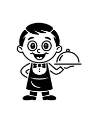 Vector Illustration of a a portrait of a waiter with lines drawing for logo,icon, black and white	