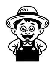 Vector Illustration of a a portrait of a farmer with lines drawing for logo,icon, black and white	
