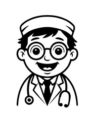 Vector Illustration of a a portrait of a doctor with lines drawing for logo,icon, black and white	