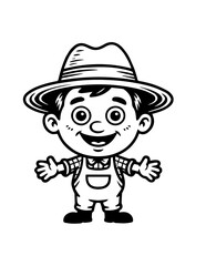Vector Illustration of a a portrait of a farmer with lines drawing for logo,icon, black and white	