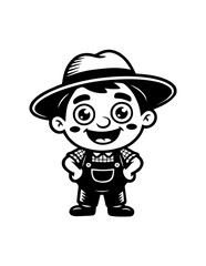 Vector Illustration of a a portrait of a farmer with lines drawing for logo,icon, black and white	