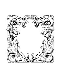 Retro flower and leaves frame background in wavy line style for vertical A4 design
