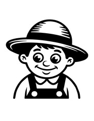 Vector Illustration of a a portrait of a farmer with lines drawing for logo,icon, black and white	