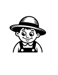Vector Illustration of a a portrait of a farmer with lines drawing for logo,icon, black and white	