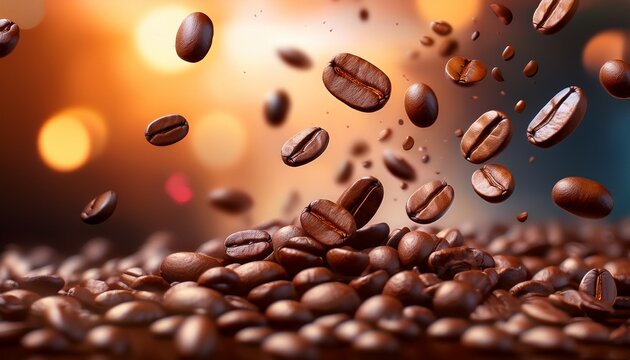 falling coffee beans in motion against blurred background concept of freshness energy boost coffee aroma morning ritual culinary inspiration coffee enthusiasts
