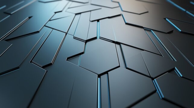 Abstract futuristic geometric pattern with glowing blue light lines on dark background - Powered by Adobe