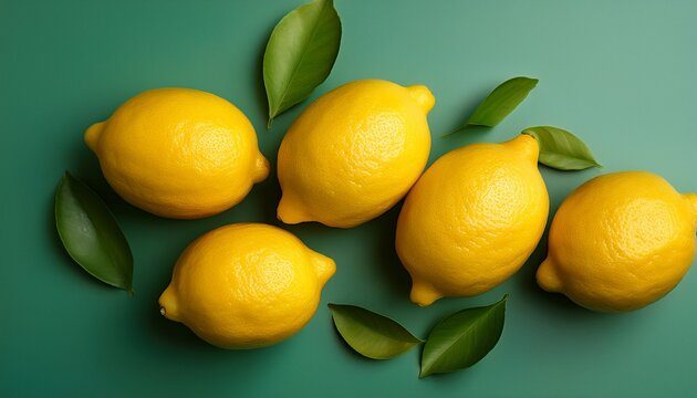 fresh and vibrant lemons lay scattered on a clean surface this bright composition captures the essence of natural citrus perfect for food themes and healthy lifestyle concepts ai