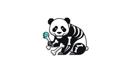 Panda with bones eating candy