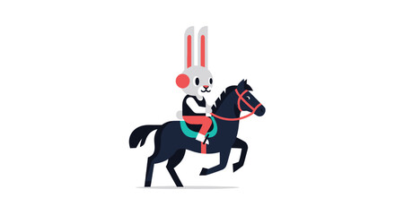 Cartoon bunny riding a dark horse