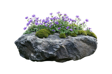 Moss and Purple Flowers on Large Rock