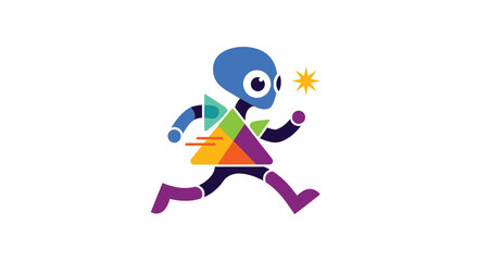 Colorful flat design alien running with a triangular body