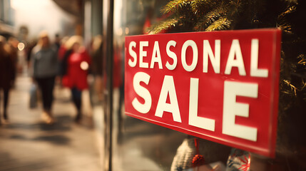 Capture attention with a striking "Seasonal Sale" sign. Red background and white text create a sense of urgency and excitement. An inviting atmosphere for shoppers.