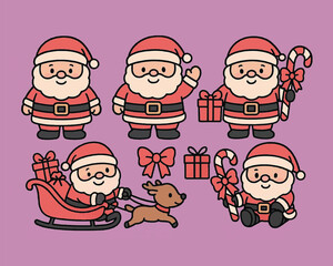 A vector illustration set of funny cartoon characters including Christmas Santa, children, and people