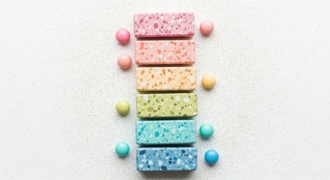 Colorful stacked sweet candy bars with heart sprinkles - Powered by Adobe