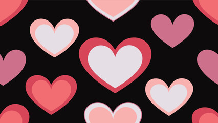 Set of simple hearts. Valentine's Day seamless pattern on black.