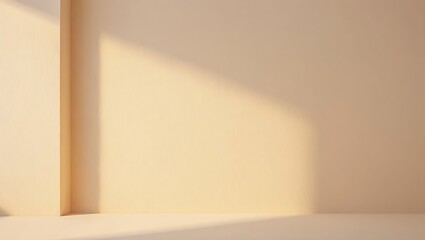 Fototapeta premium Warm Sunlit Beige Wall with Soft Window Shadow and Empty Shelf