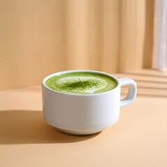 Minimal Matcha Latte Cup in Soft Morning Light with Warm Neutral Background