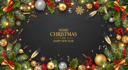 Festive celebration of christmas and new year winter wonderland holiday greeting cards joyful atmosphere close-up view colorful decorations and cheerful vibes