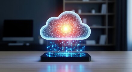 Digital cloud computing technology futuristic data storage innovation