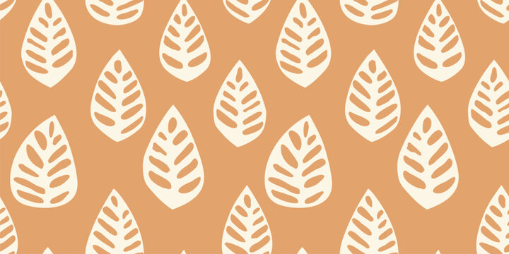 Vector seamless pattern with autumn paper cut leaves. Elegant botanical texture with foliage shapes. Simple botanical background. Modern floral design for fall decor, textile, wallpaper, cloth, print