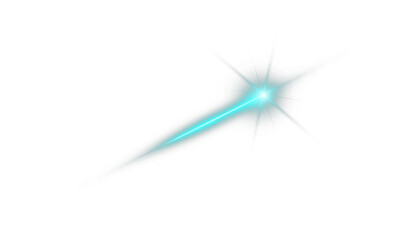 A bright turquoise energy beam with a radiant starburst effect at the origin point, creating a dynamic sci-fi light streak perfect for magic, VFX, and futuristic design elements. PNG.
