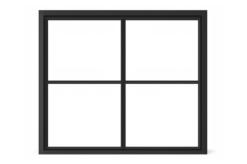 Black window frame with grid, classic architecture element, empty transparent template for interior design and exterior renders