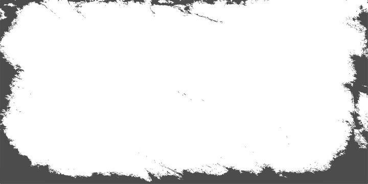 Vintage black ink splatter and dirty paint texture create a grungy vector frame element with a rough silhouette edge for your old paper design
