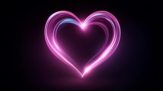 Romantic glowing pink heart with vibrant neon light effect. An abstract symbol of love and passion on dark background, magical and soulful artistic element full of loving energy