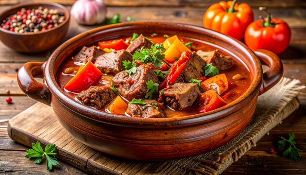 Traditioneller Etli G&uuml;ve&ccedil;, ein aromatischer t&uuml;rkischer Fleischeintopf