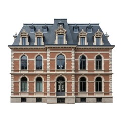 Fototapeta premium Elegant european mansion with ornate facade isolated on white background