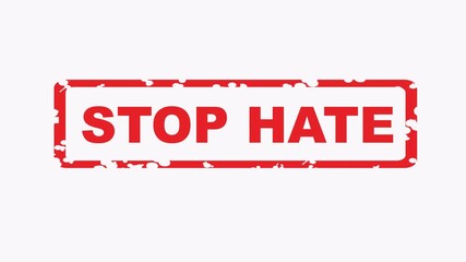 Red rubber stamp with the words stop hate. Suitable for anti discrimination campaigns, social justice posters, activism materials, and educational projects.