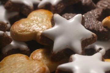 Christmas cookies close up studio with tinsels