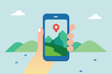 Traveler Hand Phone Mockup Vector Scene