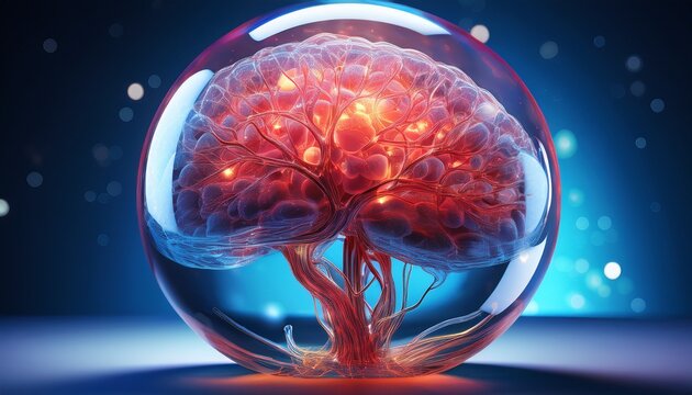 exploring the microscopic world of the brain a transparent glass ball showcasing intricate brainstem tissue