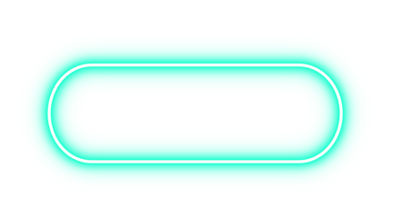 Cyan neon glowing rounded rectangle frame on transparent background