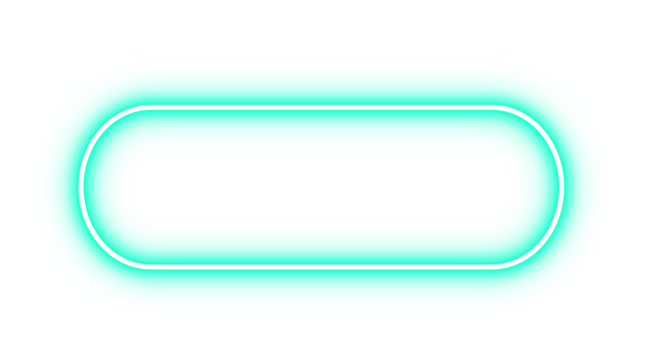 Cyan neon glowing rounded rectangle frame on transparent background