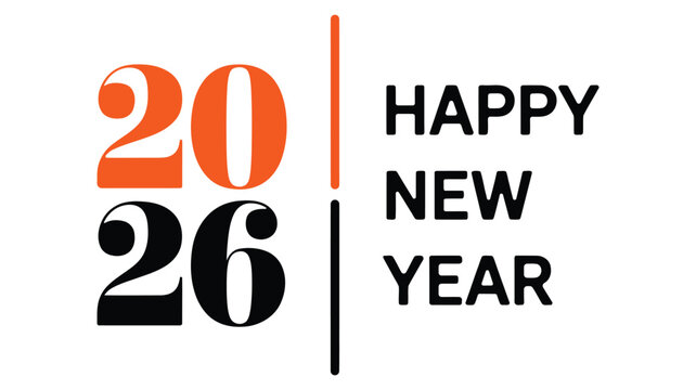 Modern minimalist 2026 Happy New Year typography design with bold split-color numbers and clean layout, perfect for holiday greetings, celebration and seasonal graphics