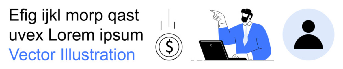 Financial growth, online transactions, business ideas, income generation, remote work, digital economy. Person gestures towards a laptop with a dollar symbol. Financial growth and online transactions