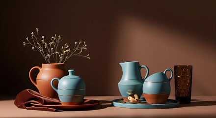 still life with flowers and teapot