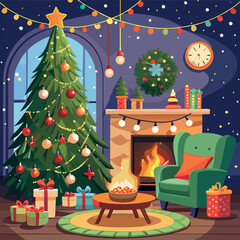 christmas tree with gifts and snowman