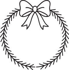 Elegant single line christmas wreath with pine sprigs and a bow