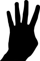 Obraz premium Silhouette of Hand Showing Four Fingers – Black Shape on Transparent Background, Gesture, Counting, Symbol, Vector